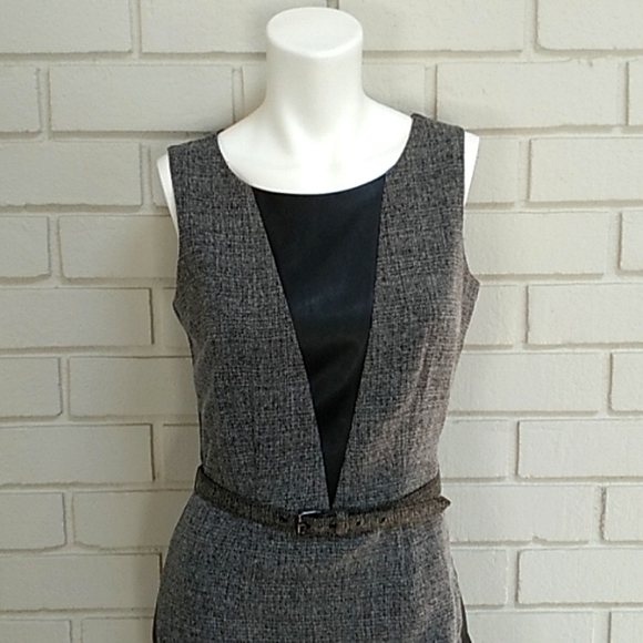 New York & Company Black/Gray Faux Leather Business Dress. Size  0 - Picture 2 of 11